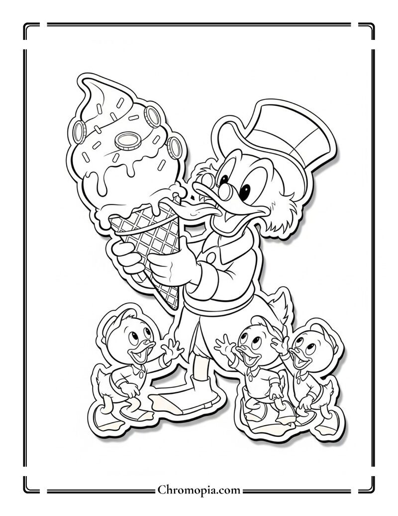 Scrooge McDuck Eating Giant Ice Cream Coloring Page