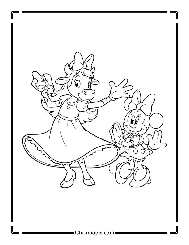Clarabelle Cow Dancing With Minnie Coloring Page