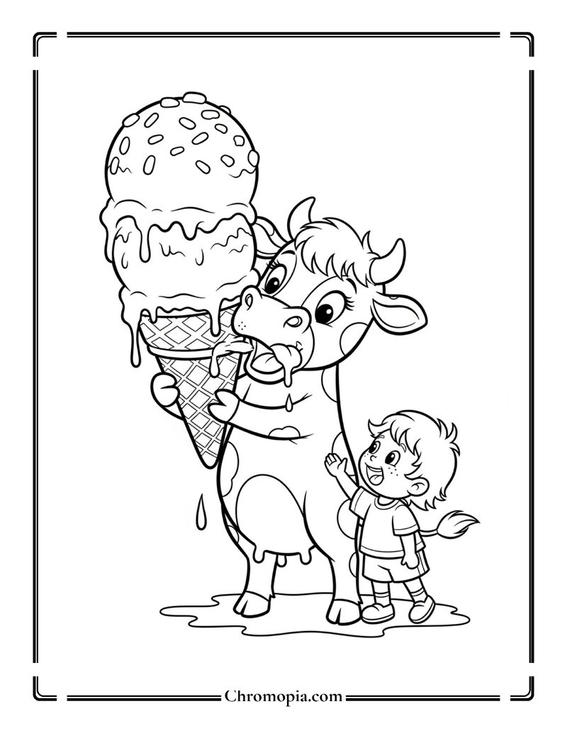 Clarabelle Cow Eating Giant Ice Cream Coloring Page