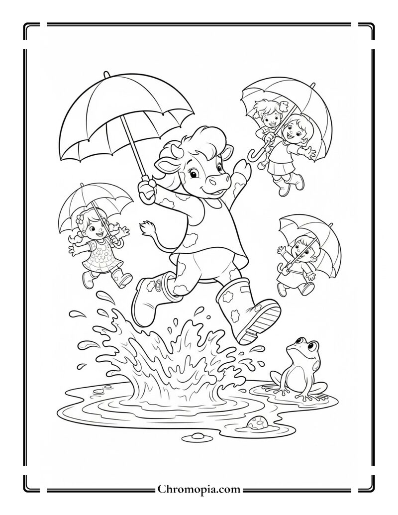 Clarabelle Cow Jumping In Puddles Coloring Page