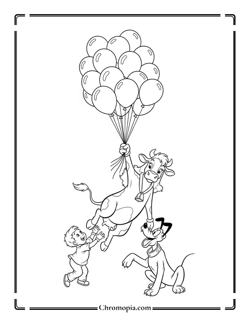 Clarabelle Cow Playing With Balloons Coloring Page