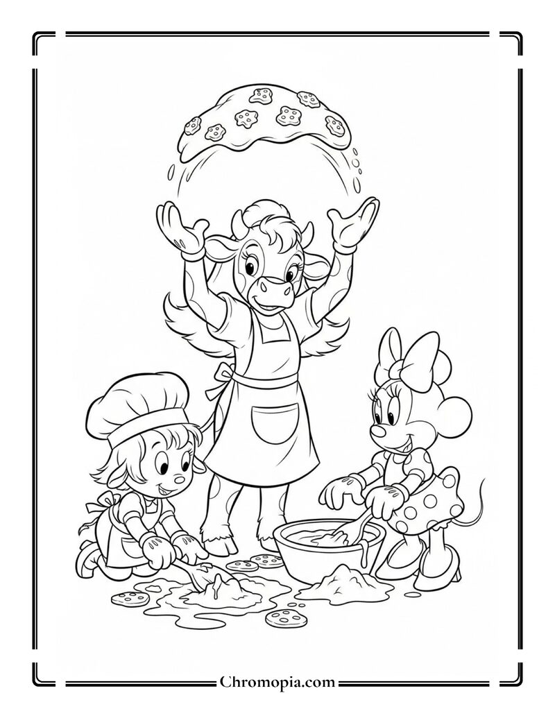 Clarabelle Cow Baking Cookies With Kids Coloring Page