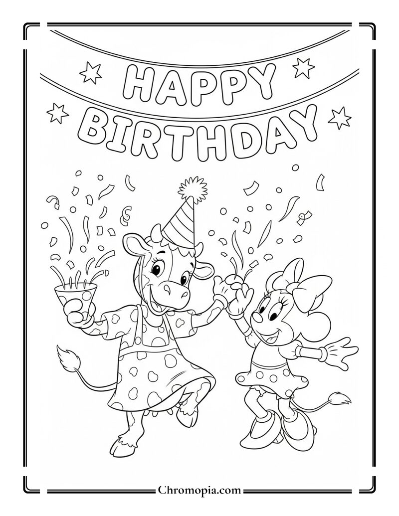 Clarabelle Cow Dancing At Birthday Party Coloring Page