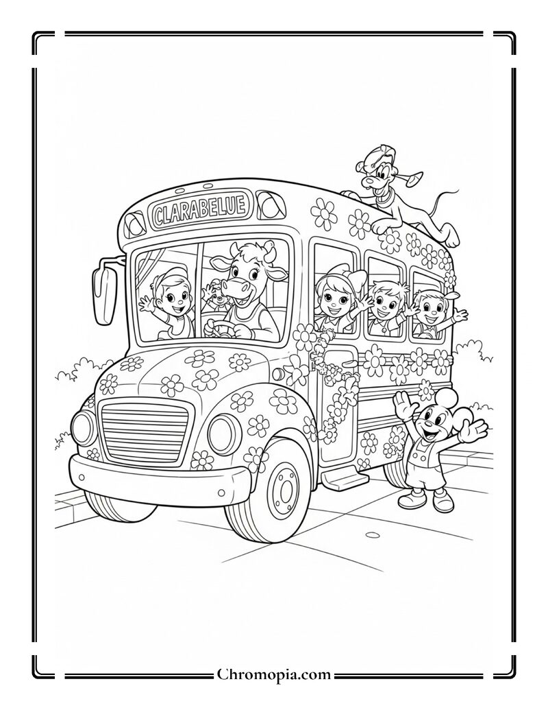Clarabelle Cow Riding School Bus Coloring Page