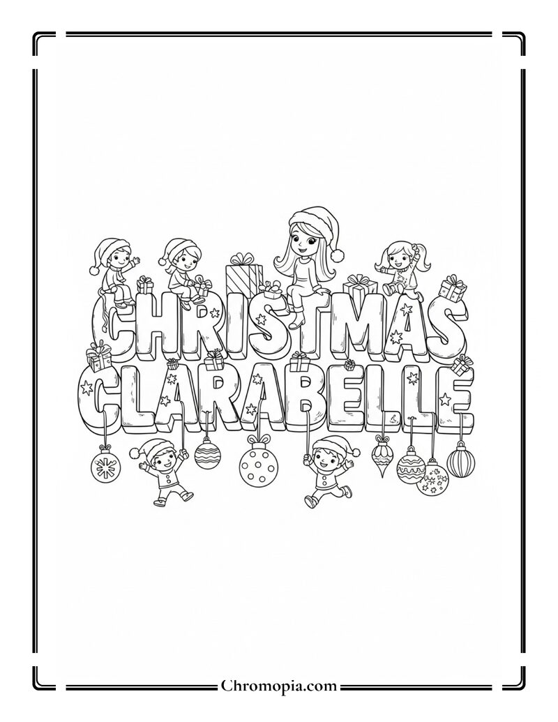 Christmas Clarabelle Text Celebration Coloring Page