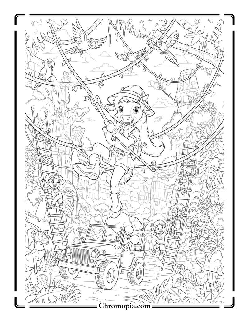 Clarabelle Cow Jungle Expedition Adventure Coloring Page