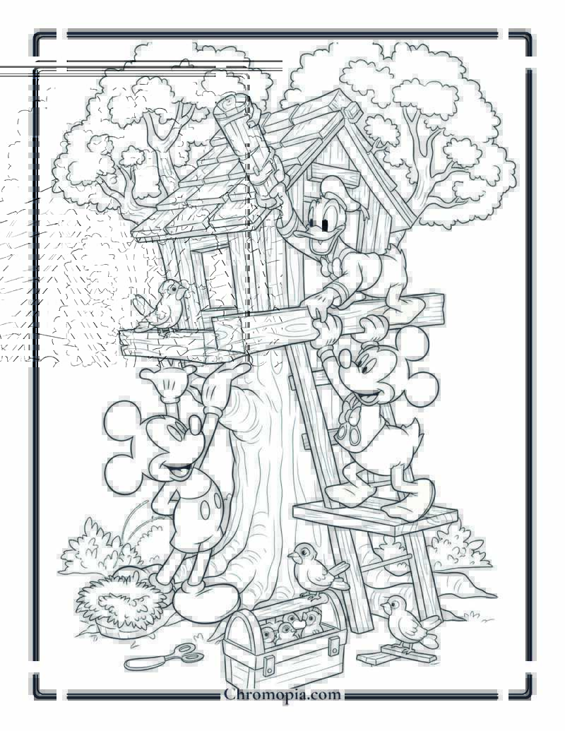 Mickey Mouse and Donald Building a Treehouse Coloring Page