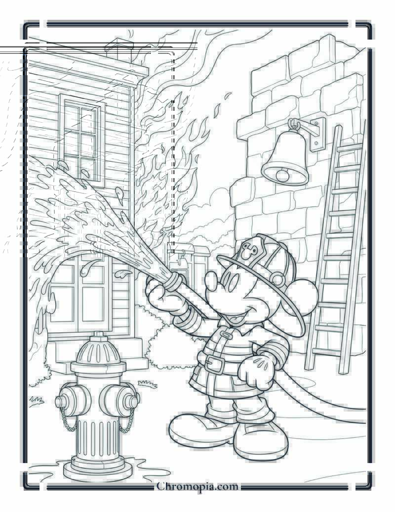 Mickey Mouse as Firefighter Hero Coloring Page