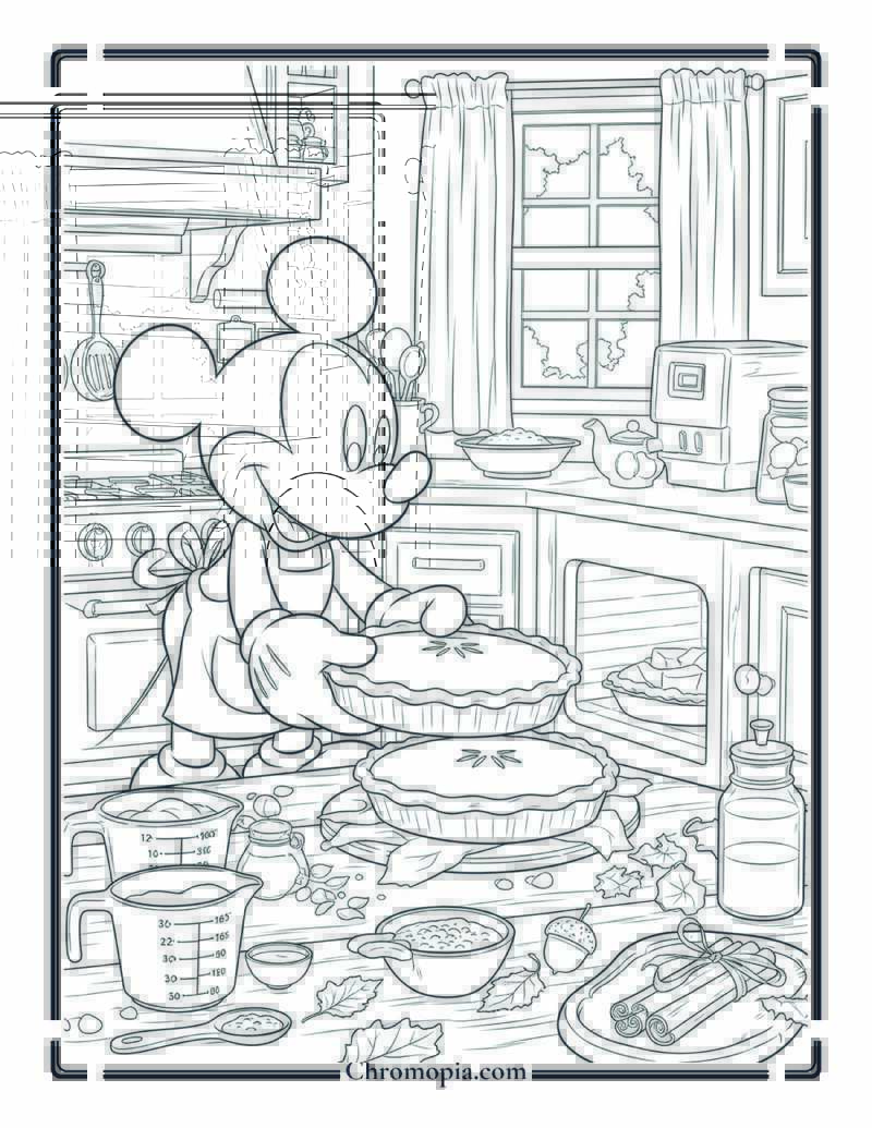Mickey Mouse Baking Thanksgiving Pie Coloring Page
