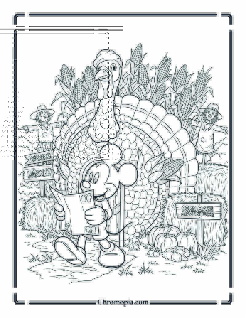 Mickey Mouse Corn Maze Adventure Coloring Page