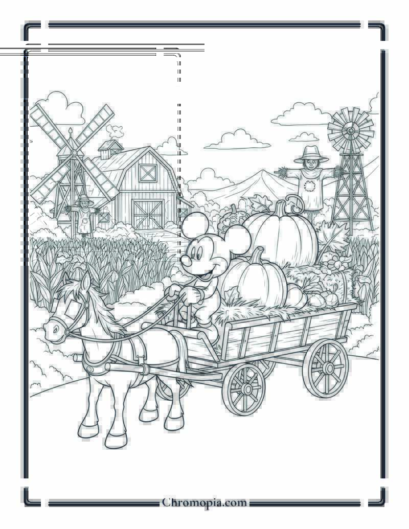 Mickey Mouse Pumpkin Wagon Ride Coloring Page