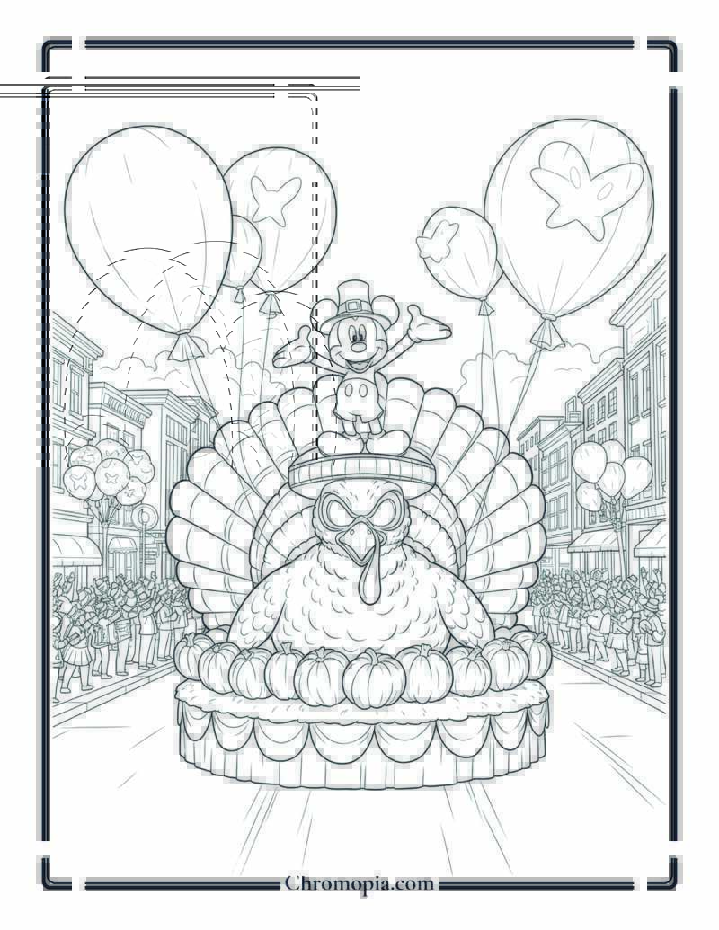 Mickey Mouse Thanksgiving Parade Float Coloring Page