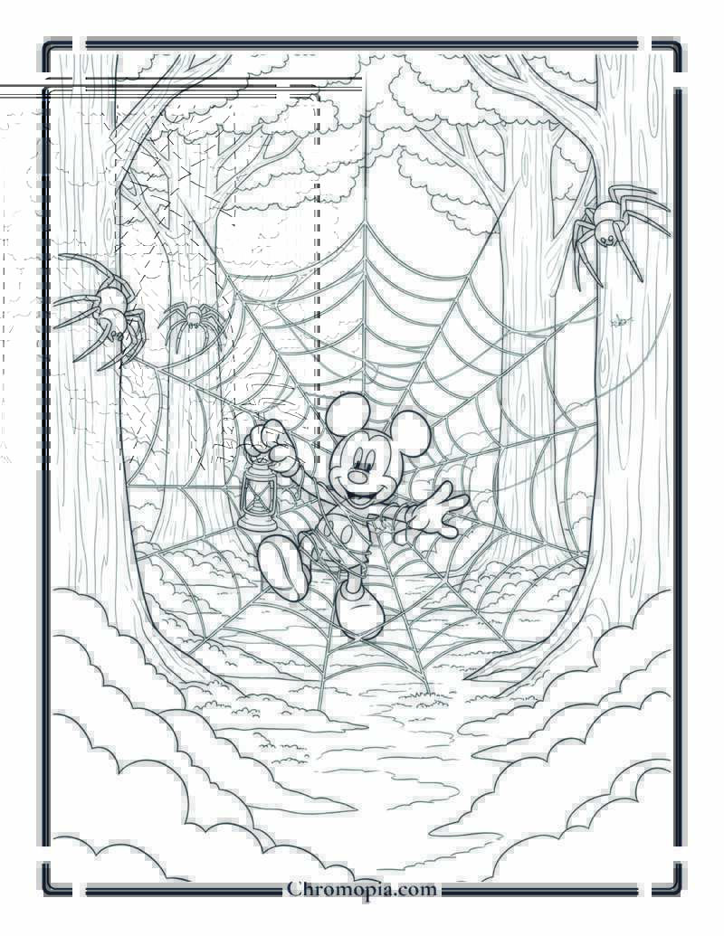 Mickey Mouse Spider Web Trap Coloring Page