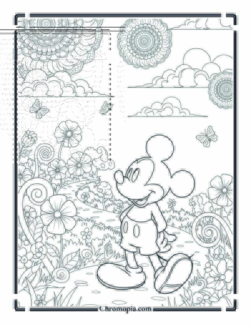 Mickey Mouse Nature Walk Reflection Coloring Page