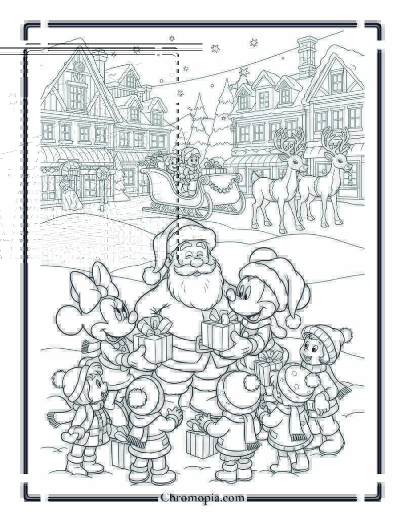 Minnie and Mickey Mouse with Santa Coloring Sheet