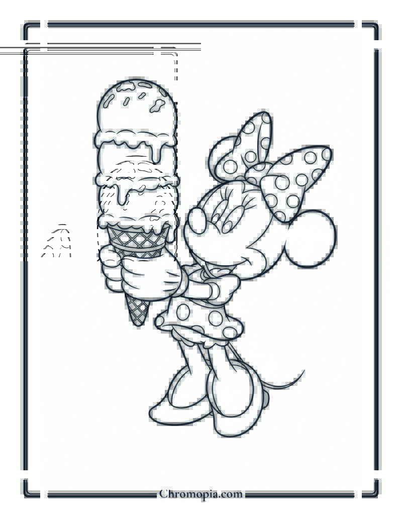 Minnie Mouse Holding Giant Ice Cream Coloring Sheet