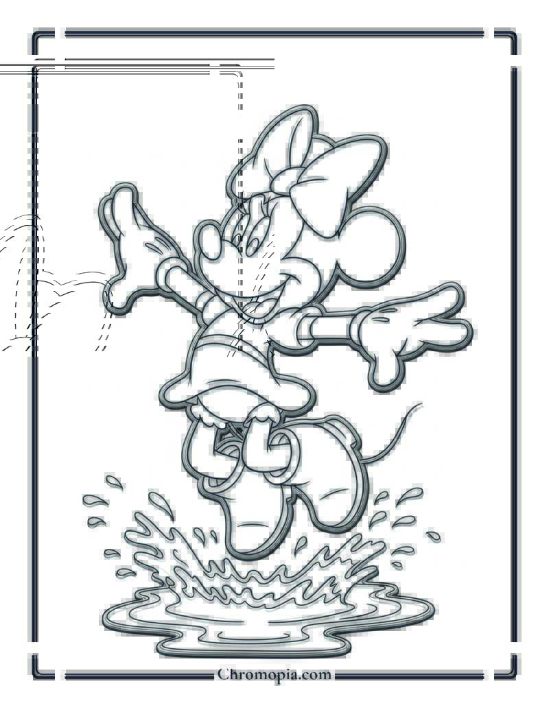 Minnie Mouse Jumping in a Puddle Coloring Page