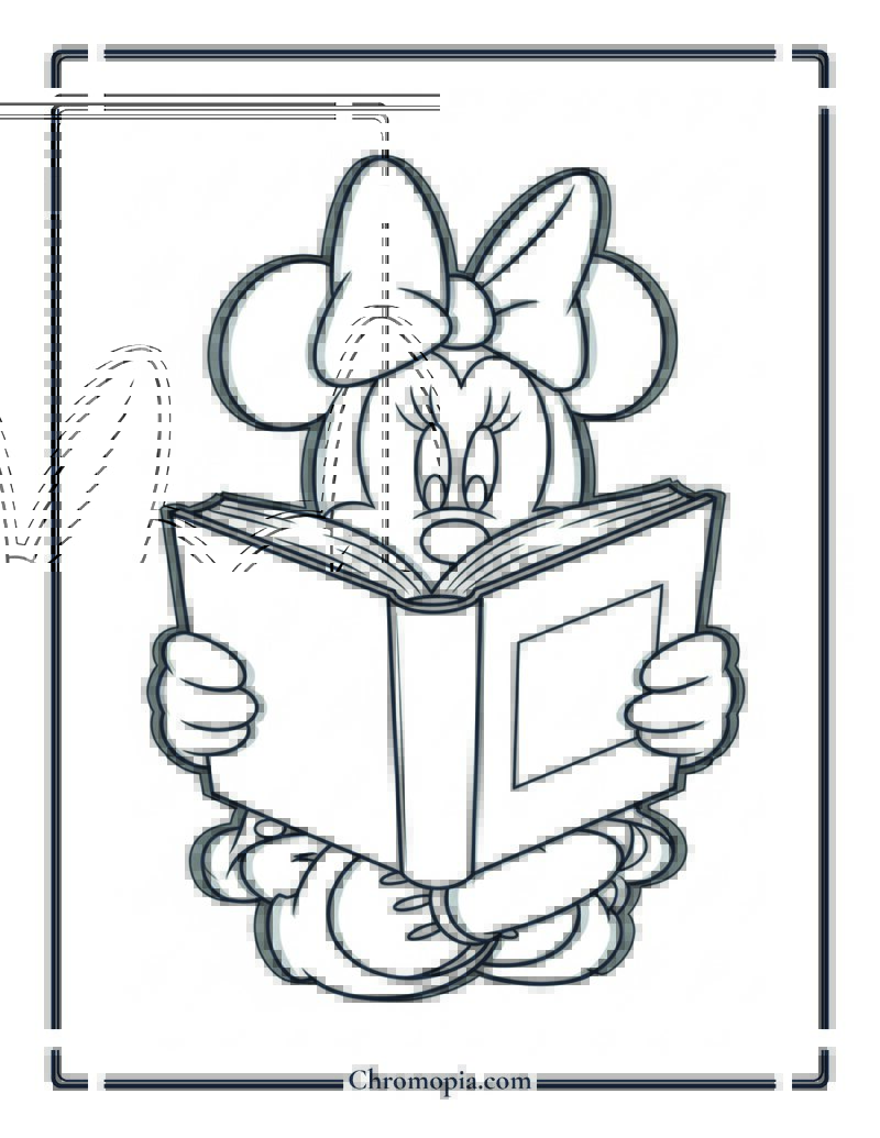 Minnie Mouse Reading a Giant Book Coloring Page