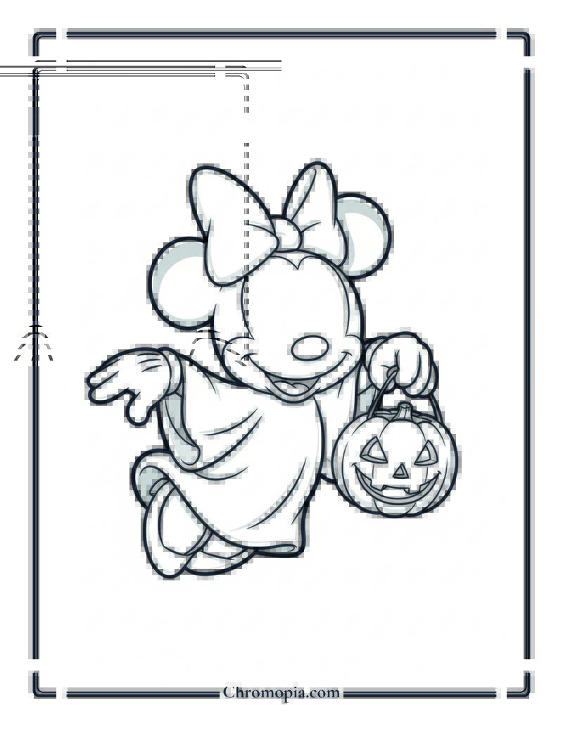 Ghost Minnie Mouse Floating Scene Coloring Sheet
