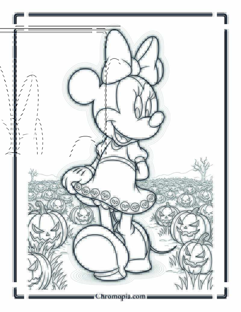 Haunted Pumpkin Patch Minnie Mouse Coloring Page