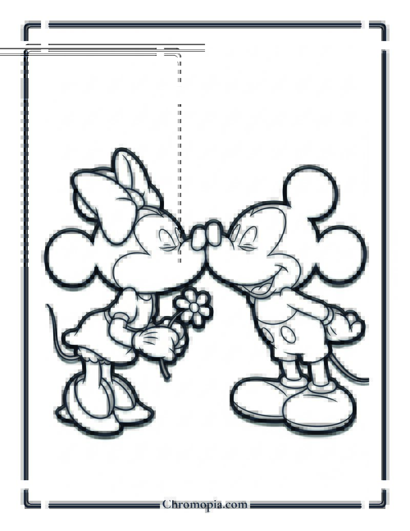 Mickey and Minnie Mouse Kissing Coloring Sheet