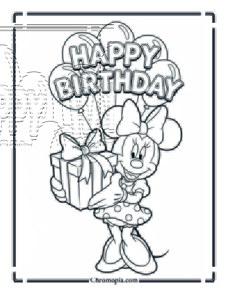 Minnie Mouse Birthday Celebration Coloring Page