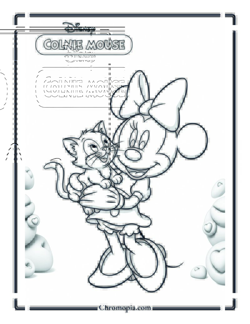 Minnie Mouse with Figaro Cat Coloring Page