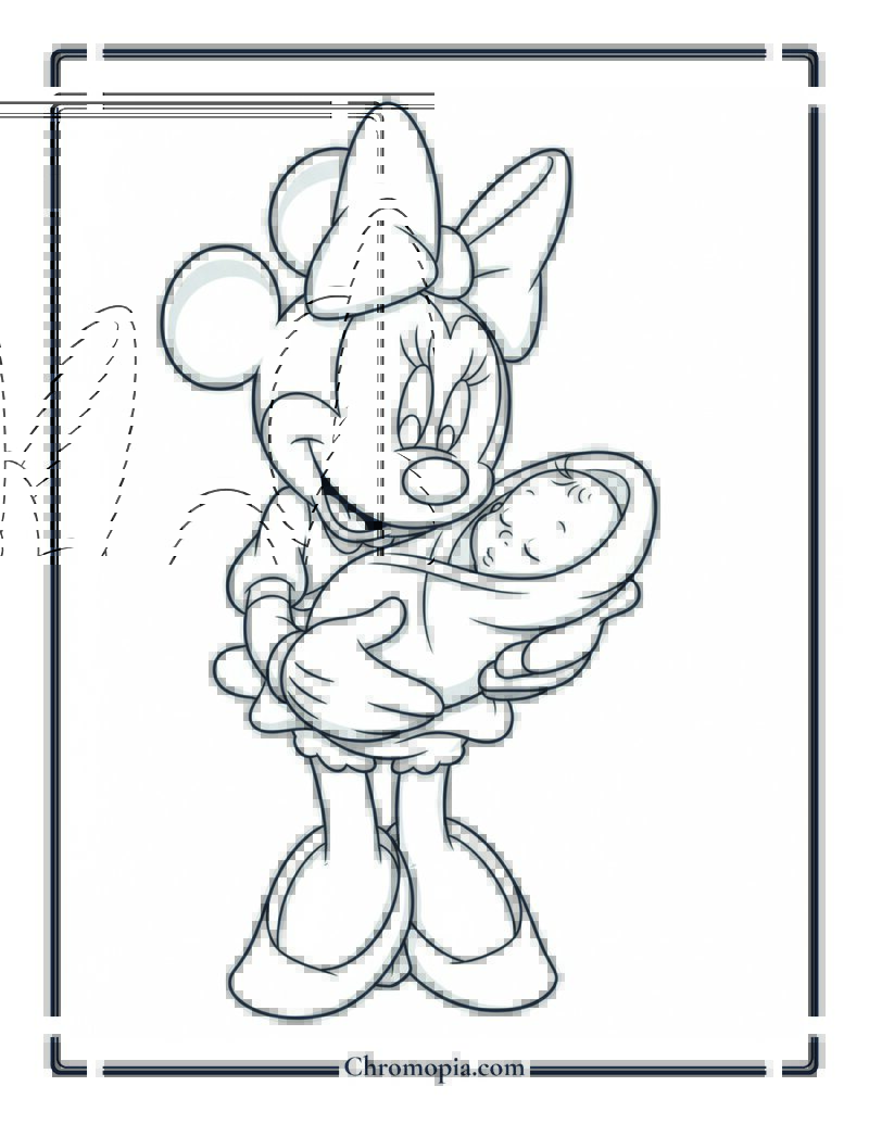 Minnie Mouse Holding Baby in Blanket Coloring Page