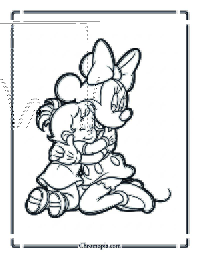 Minnie Mouse as Mother Hugging Child Coloring Page