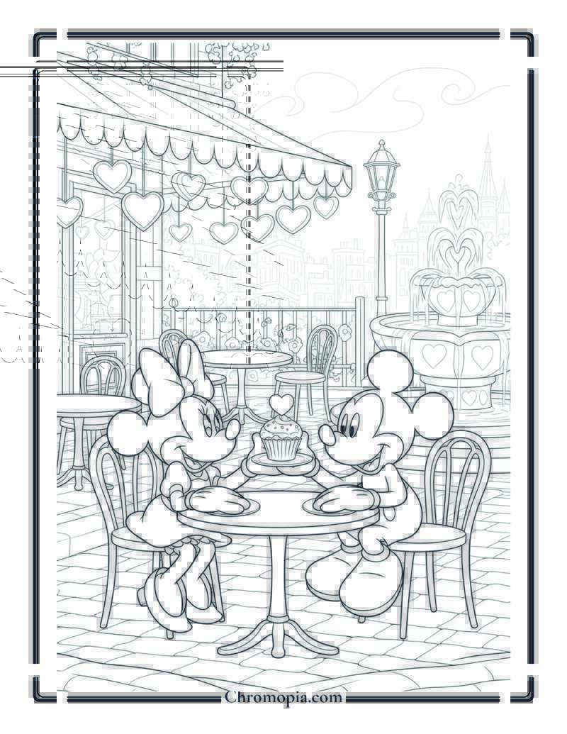Mickey and Minnie Mouse Valentine’s Cafe Coloring Sheet