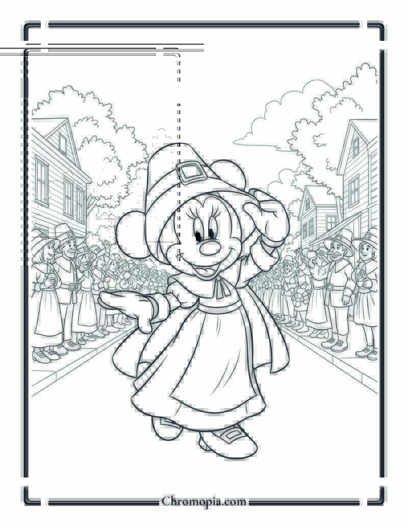 Minnie Mouse Pilgrim Parade March Coloring Sheet