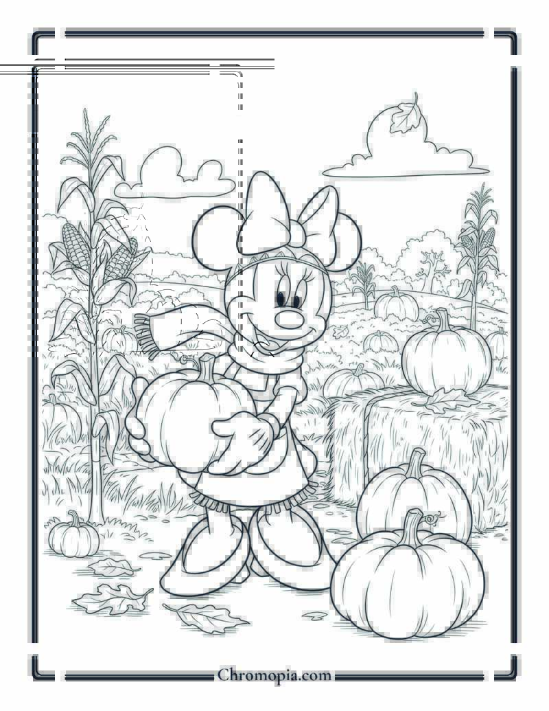 Minnie Mouse Pumpkin Patch Gathering Coloring Page