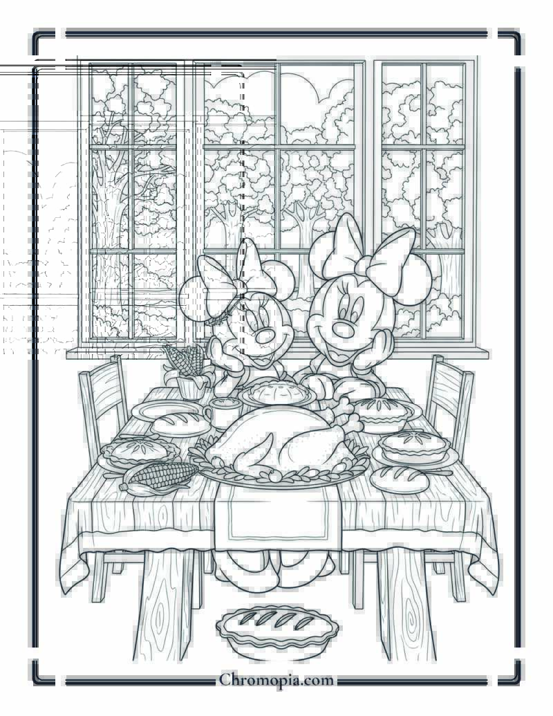 Minnie Mouse Thanksgiving Harvest Banquet Coloring Page