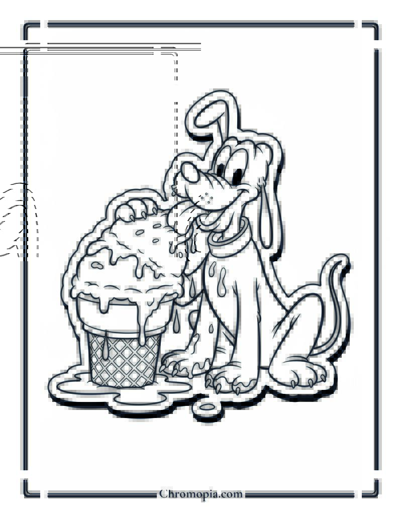 Pluto Eating Giant Ice Cream Coloring Page