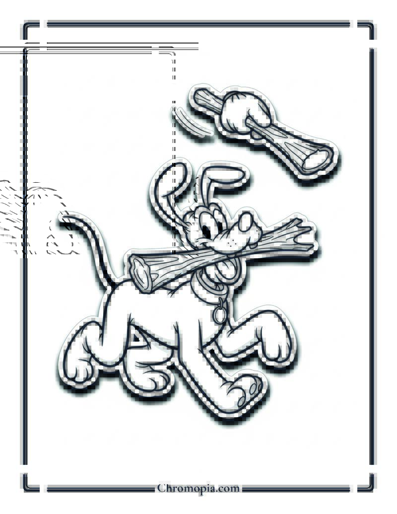 Pluto Playing Fetch With Goofy Coloring Page