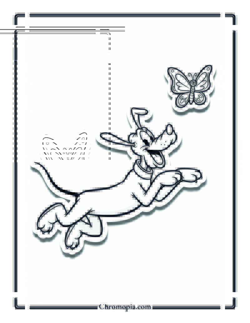 Pluto Running After a Butterfly Coloring Page
