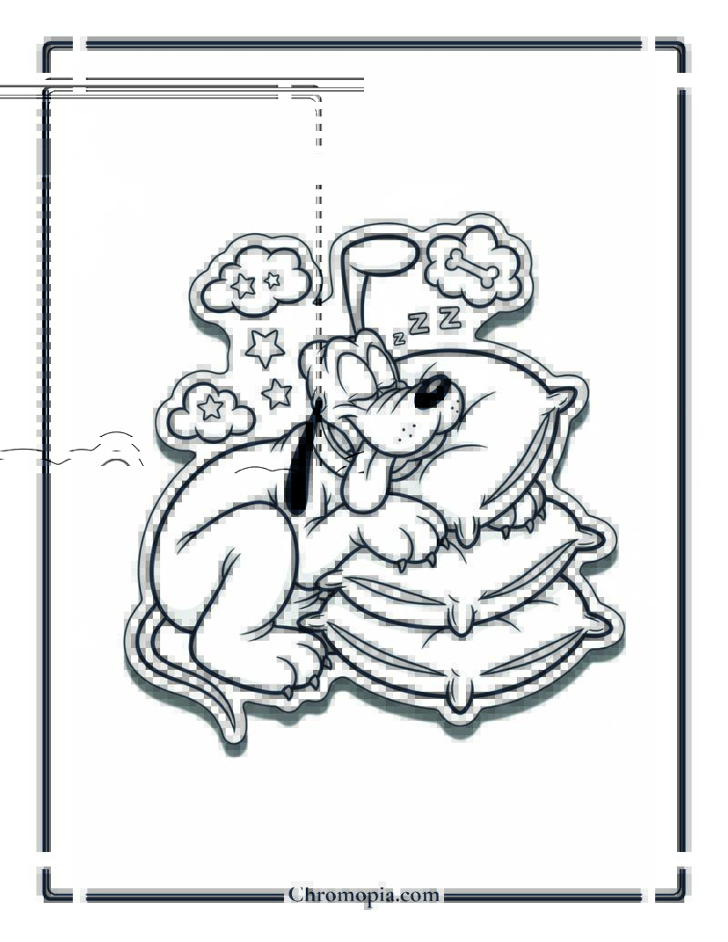 Pluto Sleeping On a Pillow Coloring Page
