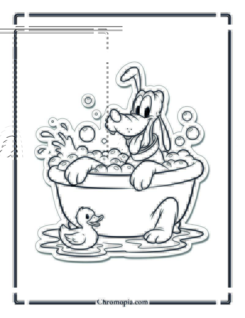 Pluto Taking a Bubble Bath Coloring Page