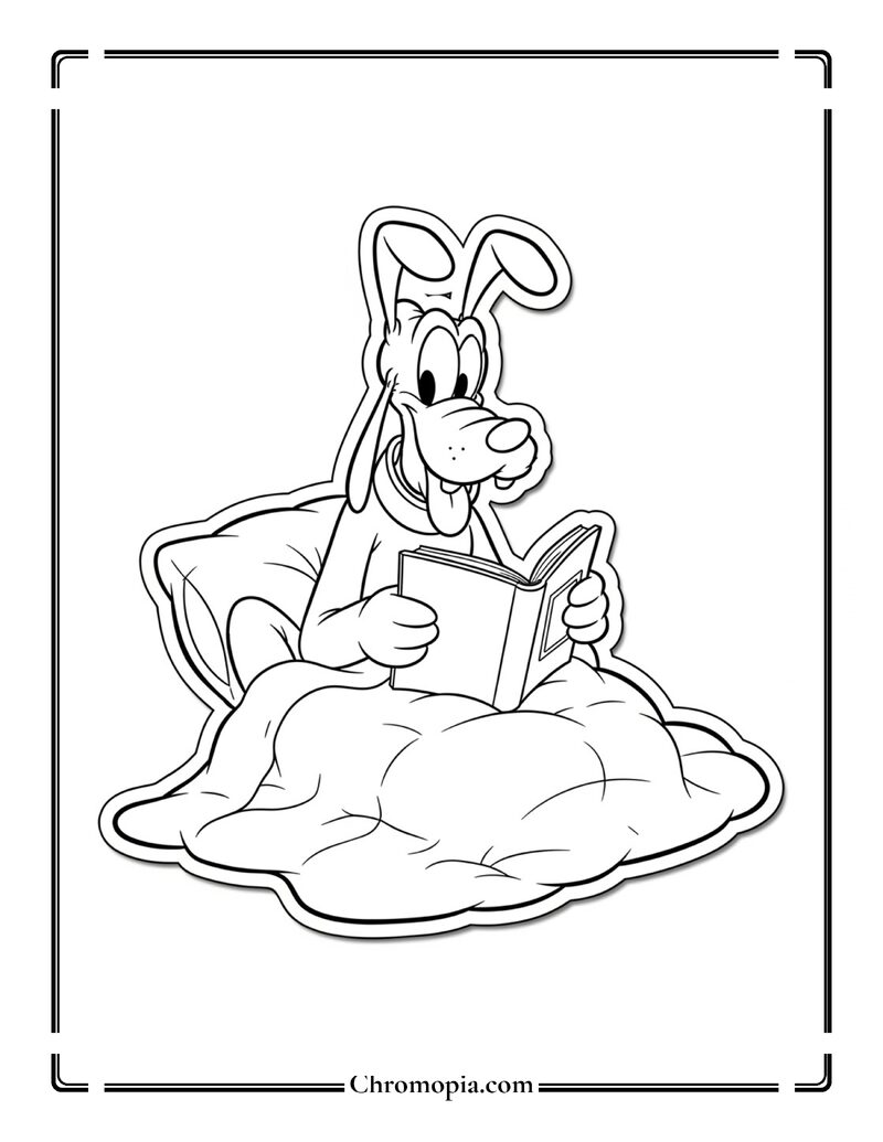 Pluto Reading Bedtime Story To Kids Coloring Page