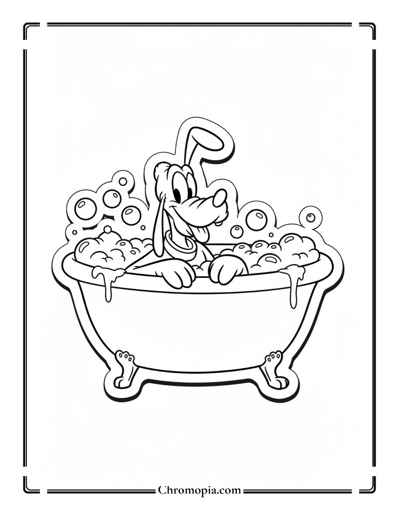 Pluto Taking Bubble Bath Relaxation Coloring Page