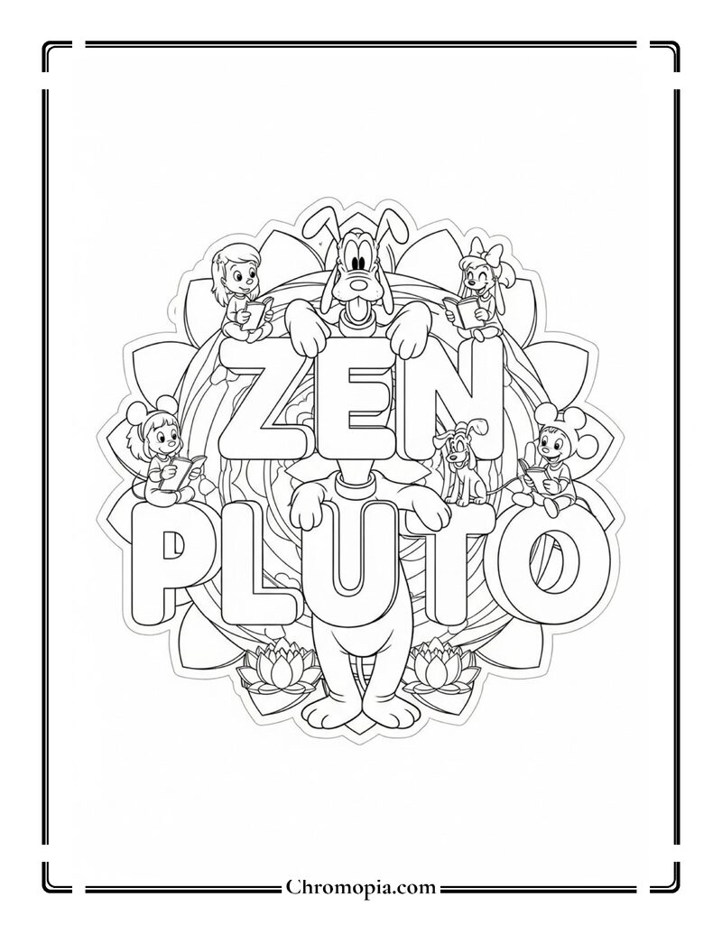 Zen Pluto Text Meditation Circle Coloring Page
