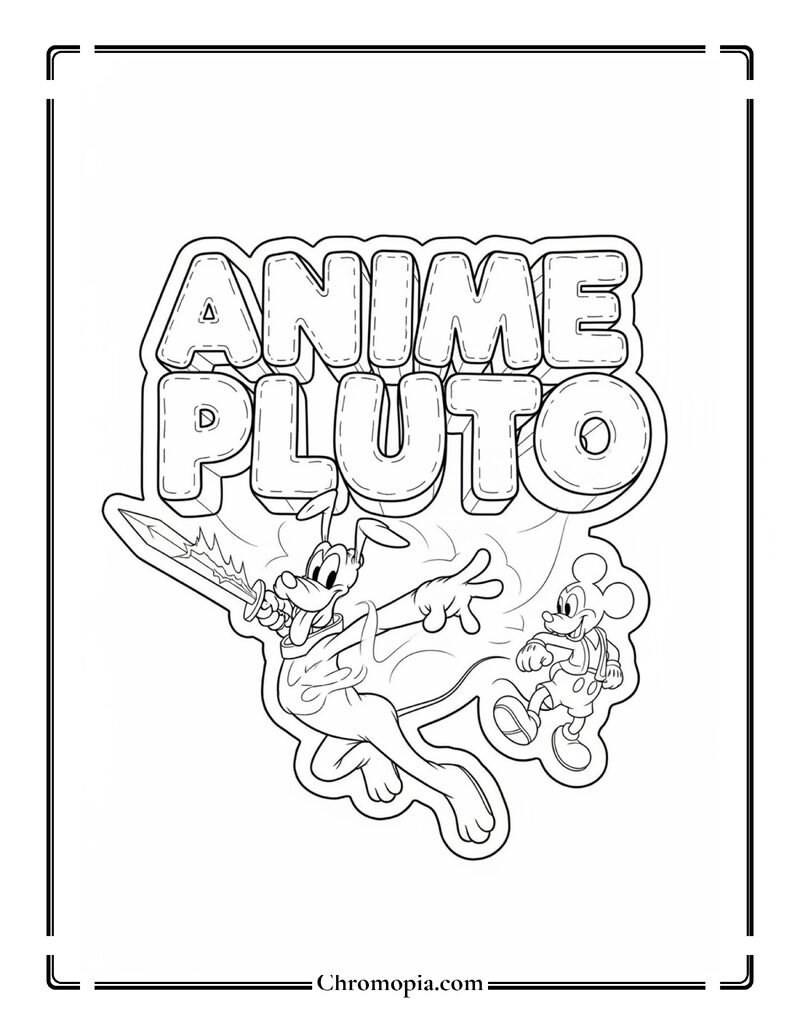 Anime Pluto Action Text Battle Coloring Page