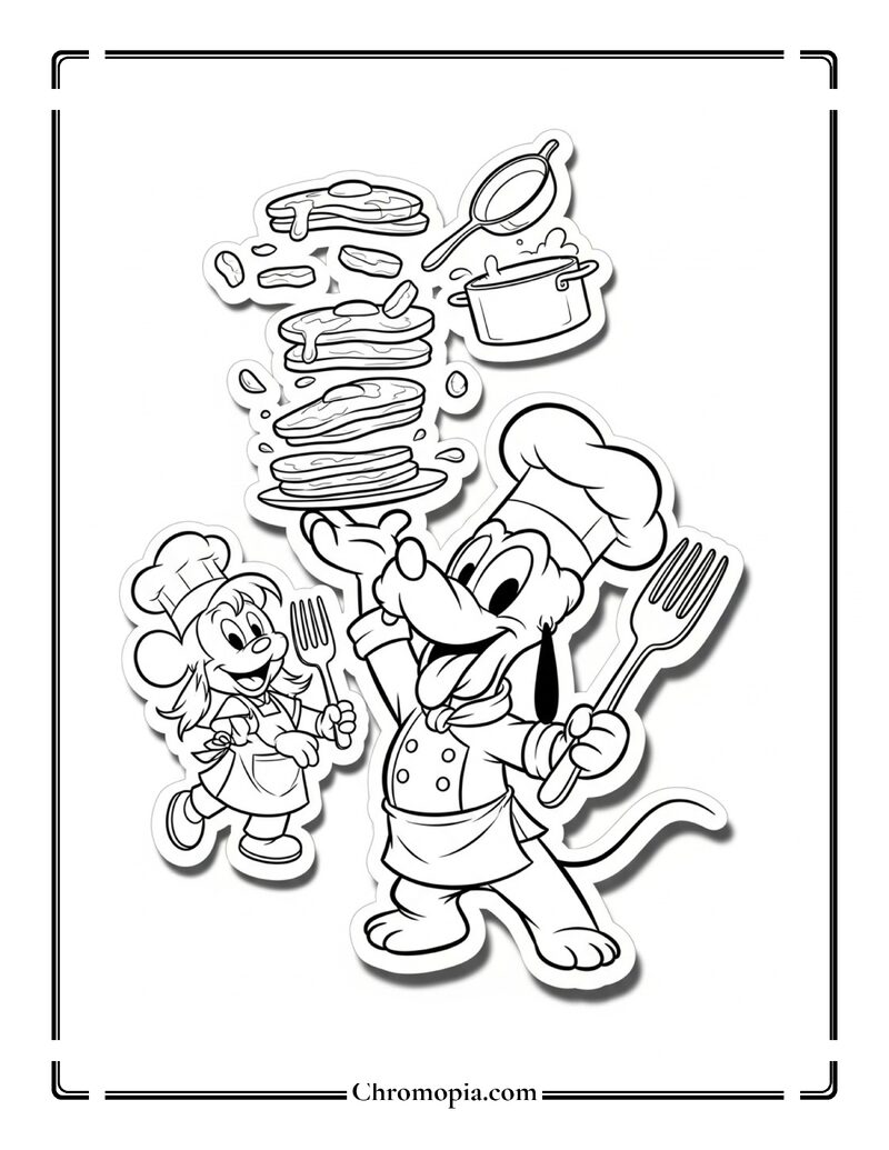 Pluto Chibi Chef In Kitchen Coloring Page