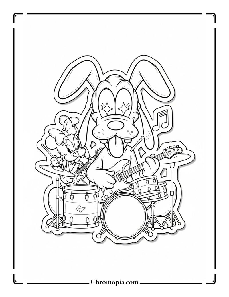Pluto Kawaii Music Band Scene Coloring Page