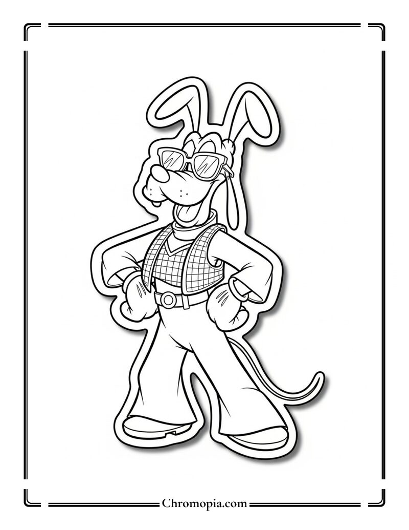Pluto Vintage 80s Disco Dancer Coloring Page