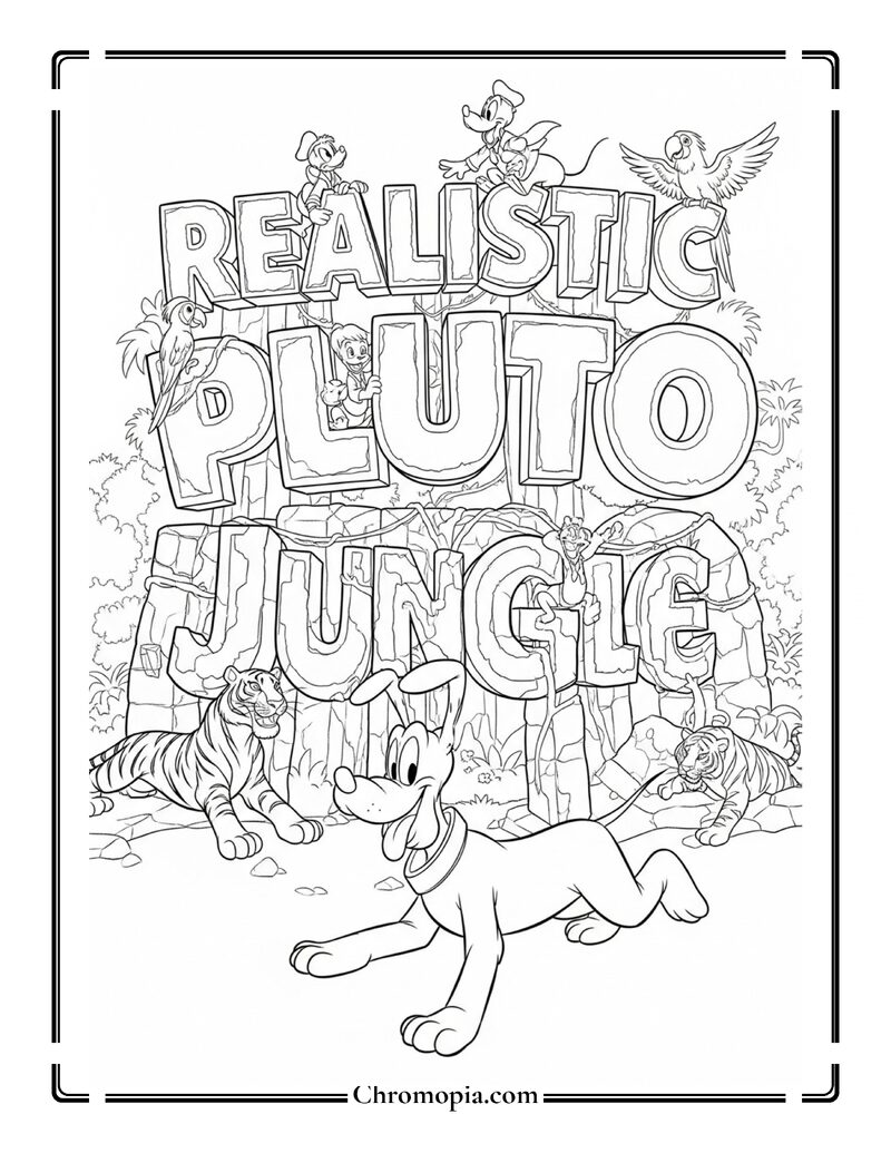 Realistic Pluto Jungle Text Adventure Coloring Page