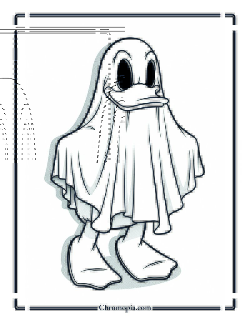 Ghost Donald Duck Halloween Coloring Page