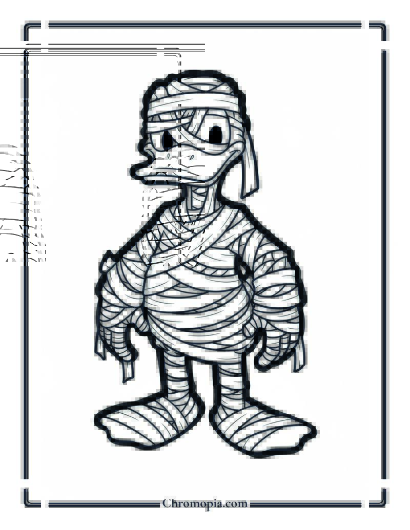 Mummy Donald Duck Spooky Coloring Page