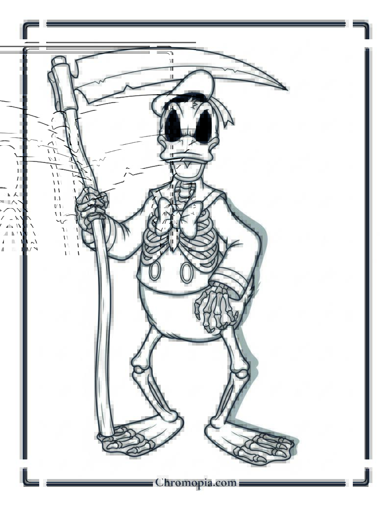Skeleton Donald Duck Halloween Coloring Sheet