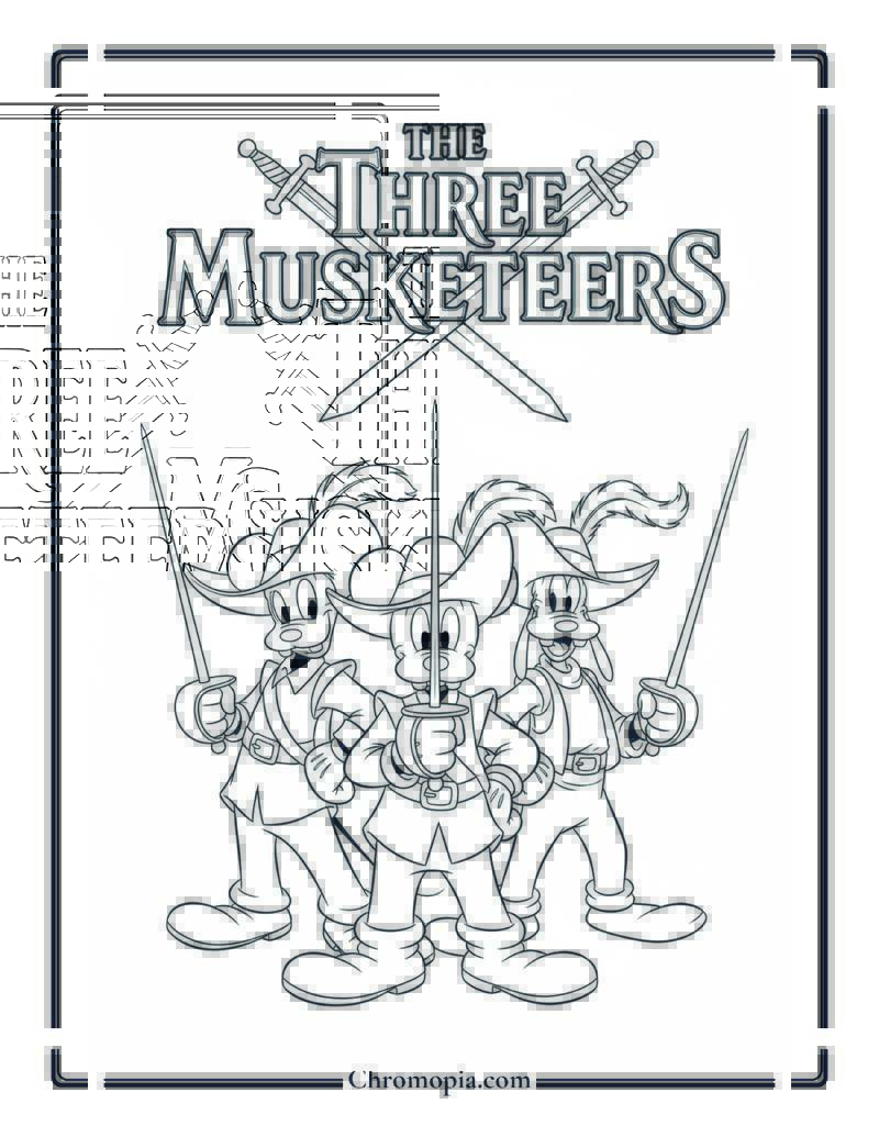 Mickey Donald Goofy The Three Musketeers Coloring Page